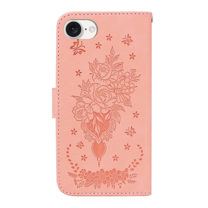 For iPhone 16e Butterfly Rose Embossed Leather Phone Case(Pink) by buy2fix