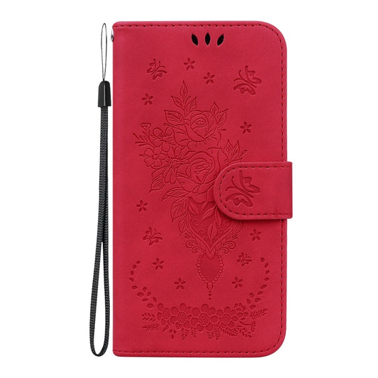 For iPhone 16 Pro Butterfly Rose Embossed Leather Phone Case(Red) by buy2fix