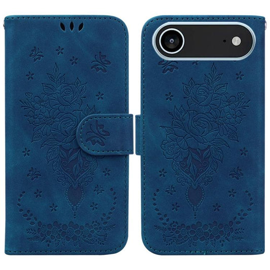 For iPhone Air Butterfly Rose Embossed Leather Phone Case(Blue) - iPhone Air Cases by buy2fix | Online Shopping UK | buy2fix