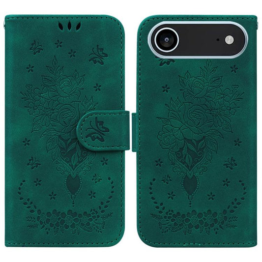 For iPhone Air Butterfly Rose Embossed Leather Phone Case(Green) - iPhone Air Cases by buy2fix | Online Shopping UK | buy2fix