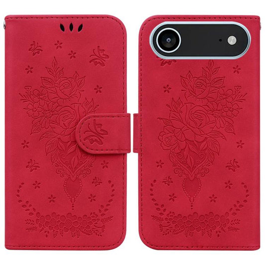 For iPhone Air Butterfly Rose Embossed Leather Phone Case(Red) - iPhone Air Cases by buy2fix | Online Shopping UK | buy2fix