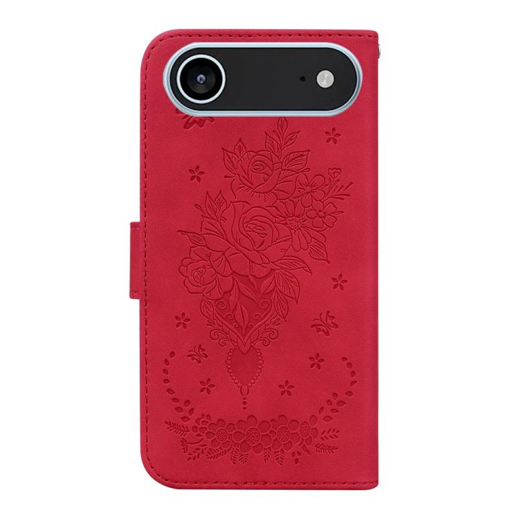 For iPhone Air Butterfly Rose Embossed Leather Phone Case(Red) - iPhone Air Cases by buy2fix | Online Shopping UK | buy2fix