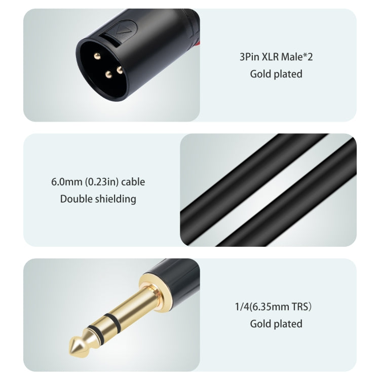 TC145YXK108RE-10 6.35mm 1/4 TRS Male to Dual XLR Male Audio Cable, Length:2m(Black) by buy2fix