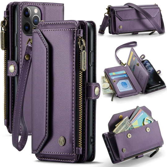 For iPhone 11 Pro CaseMe C36 Card Slots Zipper Wallet RFID Anti-theft Leather Phone Case(Purple)