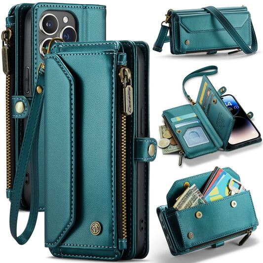 For iPhone 14 Pro Max CaseMe C36 Card Slots Zipper Wallet RFID Anti-theft Leather Phone Case(Blue-green) - iPhone 14 Pro Max Cases by CaseMe | Online Shopping UK | buy2fix