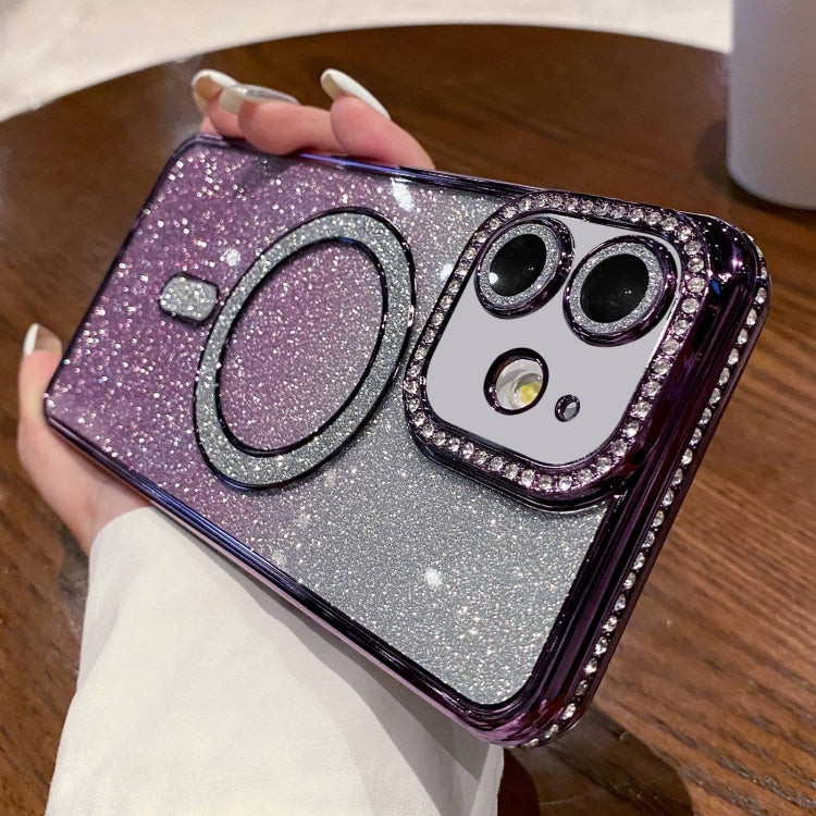 For iPhone 11 Diamond Gradient Glitter Plated MagSafe Phone Case(Purple) by buy2fix