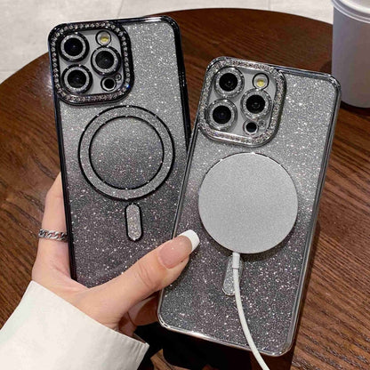 For iPhone 16 Pro Max Diamond Gradient Glitter Plated MagSafe Phone Case(Silver) by buy2fix