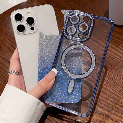 For iPhone 16 Diamond Gradient Glitter Plated MagSafe Phone Case(Blue) by buy2fix