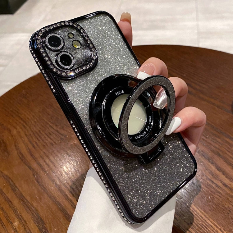 For iPhone 11 Gradient Glitter Diamond Plated Holder Magsafe Phone Case(Black) by buy2fix