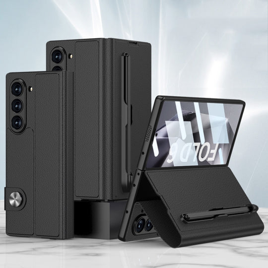 For Samsung Galaxy Z Fold6 GKK Integrated Flip Leather Case with Pen Slotm, Stylus Not Included(Black)