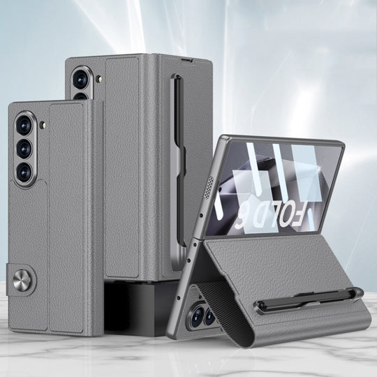 For Samsung Galaxy Z Fold6 GKK Integrated Flip Leather Case with Pen Slotm, Stylus Not Included(Grey)