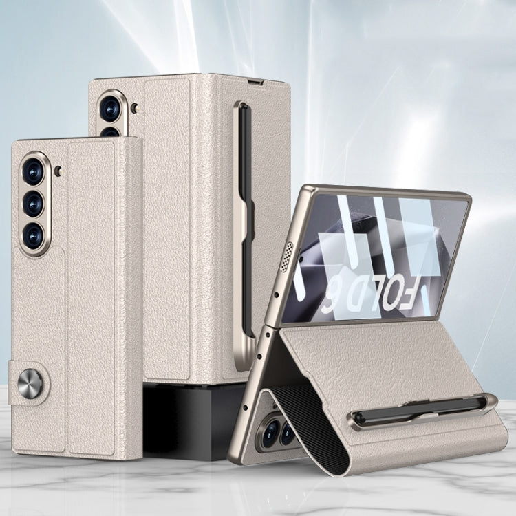 For Samsung Galaxy Z Fold6 GKK Integrated Flip Leather Case with Pen Slotm, Stylus Not Included(Titanium Grey) by GKK