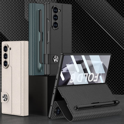 For Samsung Galaxy Z Fold6 GKK Integrated Flip Leather Case with Pen Slotm, Stylus Not Included(Carbon Fiber Texture) by GKK