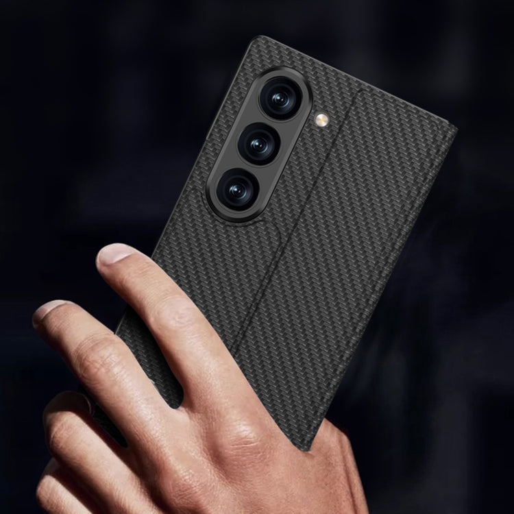 For Samsung Galaxy Z Fold6 GKK Integrated Flip Leather Case with Pen Slotm, Stylus Not Included(Carbon Fiber Texture) by GKK