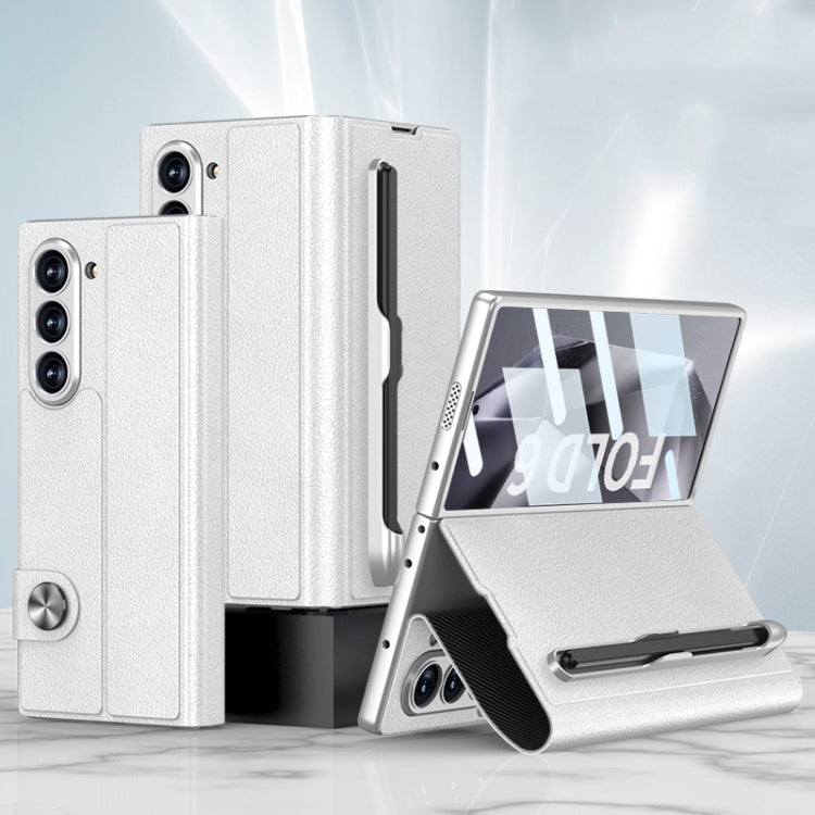 For Samsung Galaxy Z Fold6 GKK Integrated Flip Leather Case with Pen Slotm, Stylus Not Included(Silver) by GKK