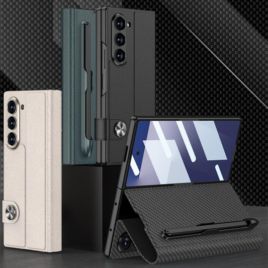 For Samsung Galaxy Z Fold7 5G GKK Integrated Flip Leather Case with Pen Slotm, Stylus Not Included(Carbon Fiber Texture) - Galaxy Z Fold7 5G Cases by GKK | Online Shopping UK | buy2fix