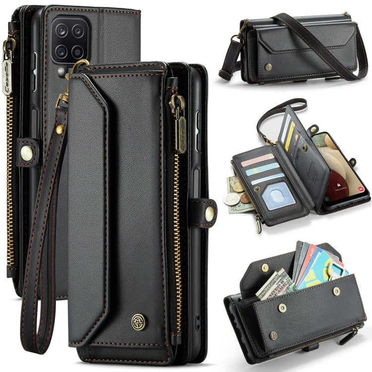 For Samsung Galaxy A12 5G CaseMe C36 Card Slots Zipper Wallet RFID Anti-theft Leather Phone Case(Black) by CaseMe