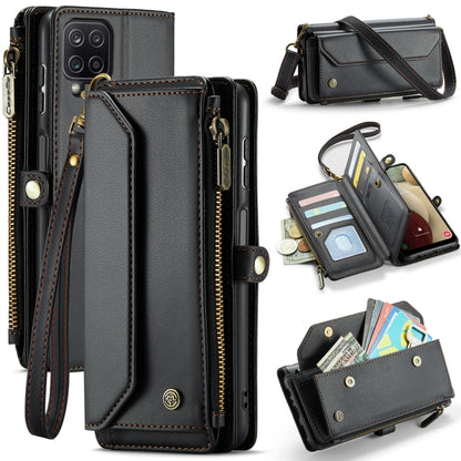 For Samsung Galaxy A12 5G CaseMe C36 Card Slots Zipper Wallet RFID Anti-theft Leather Phone Case(Black) by CaseMe