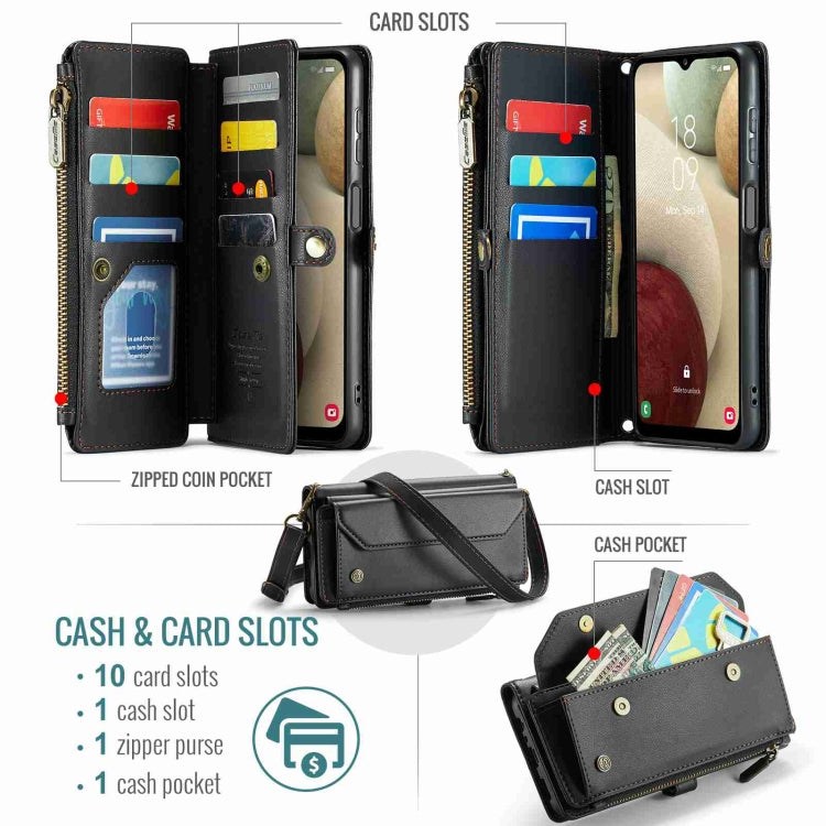 For Samsung Galaxy A12 5G CaseMe C36 Card Slots Zipper Wallet RFID Anti-theft Leather Phone Case(Black) by CaseMe