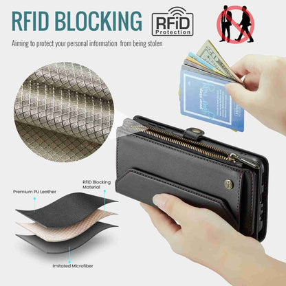 For Samsung Galaxy A12 5G CaseMe C36 Card Slots Zipper Wallet RFID Anti-theft Leather Phone Case(Black) by CaseMe