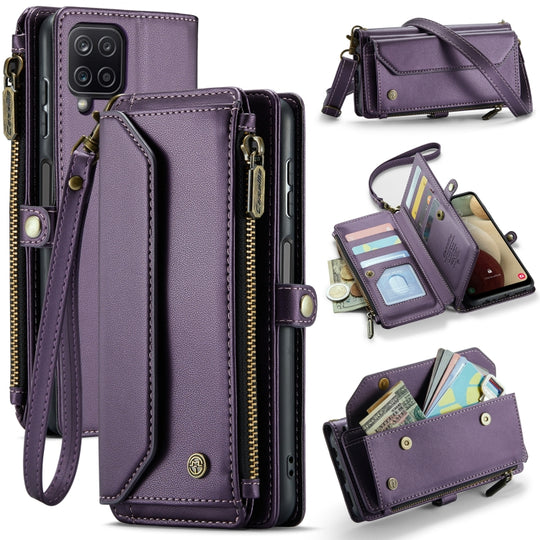 For Samsung Galaxy A12 5G CaseMe C36 Card Slots Zipper Wallet RFID Anti-theft Leather Phone Case(Purple)