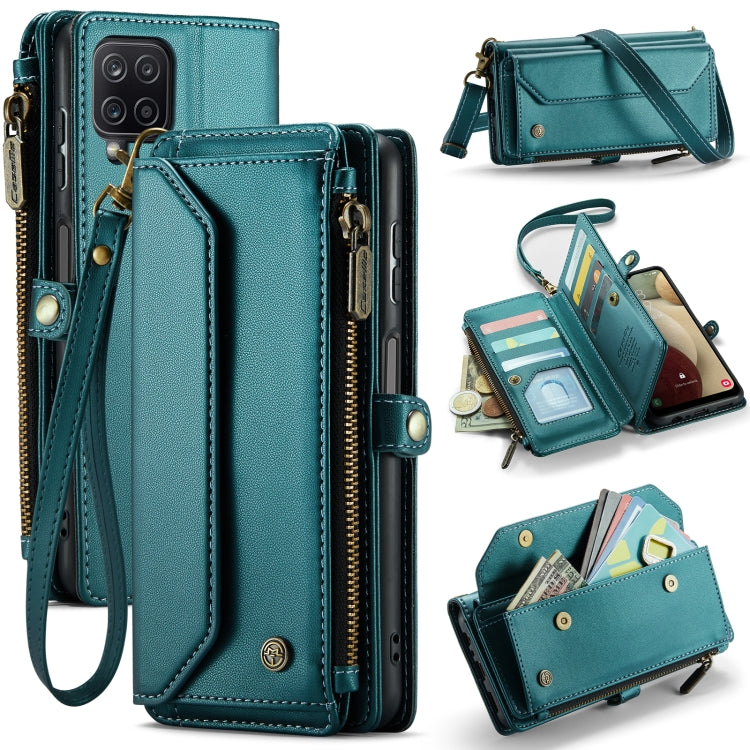 For Samsung Galaxy A12 5G CaseMe C36 Card Slots Zipper Wallet RFID Anti-theft Leather Phone Case(Blue-green) by CaseMe