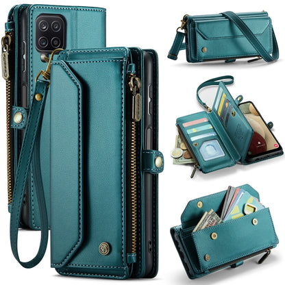 For Samsung Galaxy A12 5G CaseMe C36 Card Slots Zipper Wallet RFID Anti-theft Leather Phone Case(Blue-green) by CaseMe