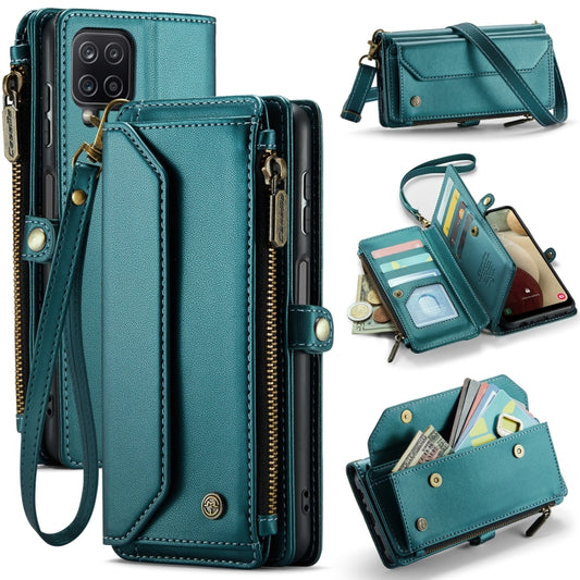 For Samsung Galaxy A12 5G CaseMe C36 Card Slots Zipper Wallet RFID Anti-theft Leather Phone Case(Blue-green) by CaseMe