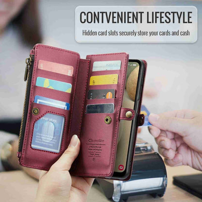 For Samsung Galaxy A12 5G CaseMe C36 Card Slots Zipper Wallet RFID Anti-theft Leather Phone Case(Wine Red) by CaseMe