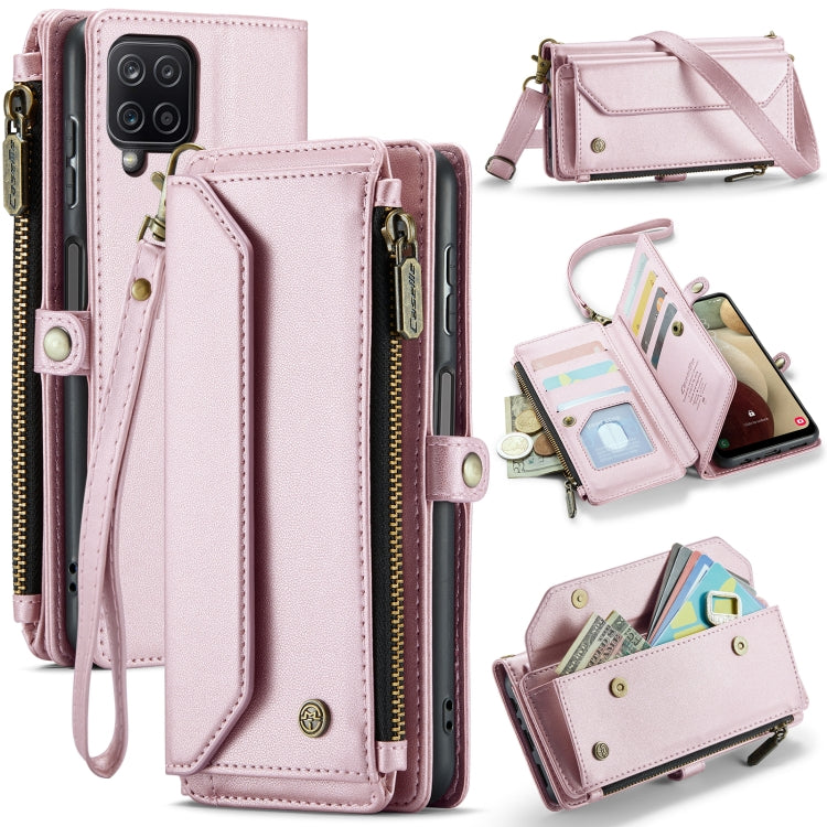 For Samsung Galaxy A12 5G CaseMe C36 Card Slots Zipper Wallet RFID Anti-theft Leather Phone Case(Pink) by CaseMe
