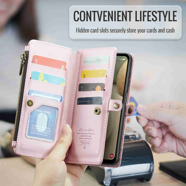For Samsung Galaxy A12 5G CaseMe C36 Card Slots Zipper Wallet RFID Anti-theft Leather Phone Case(Pink) by CaseMe