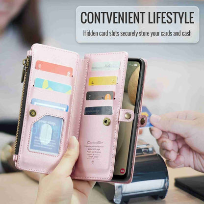 For Samsung Galaxy A12 5G CaseMe C36 Card Slots Zipper Wallet RFID Anti-theft Leather Phone Case(Pink) by CaseMe