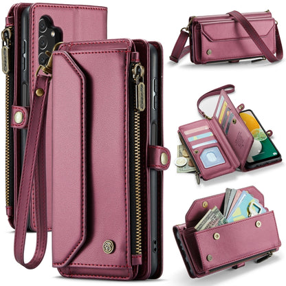 For Samsung Galaxy A13 5G / 4G CaseMe C36 Card Slots Zipper Wallet RFID Anti-theft Leather Phone Case(Wine Red) by CaseMe