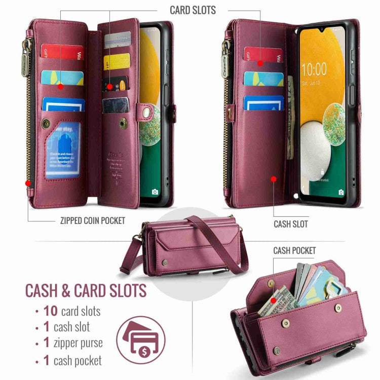 For Samsung Galaxy A13 5G / 4G CaseMe C36 Card Slots Zipper Wallet RFID Anti-theft Leather Phone Case(Wine Red) by CaseMe