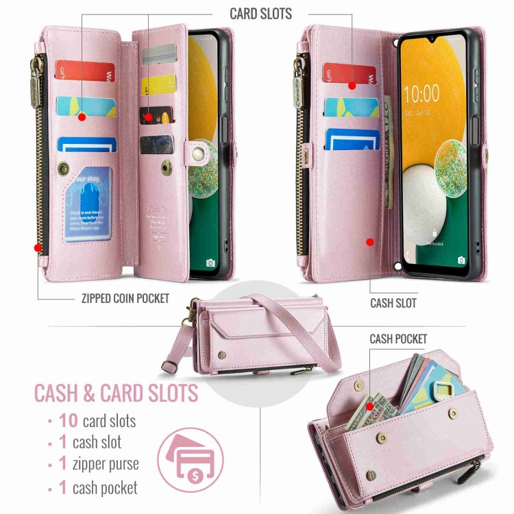 For Samsung Galaxy A13 5G / 4G CaseMe C36 Card Slots Zipper Wallet RFID Anti-theft Leather Phone Case(Pink) by CaseMe