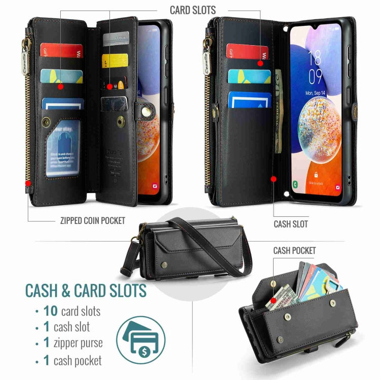 For Samsung Galaxy A14 5G / 4G CaseMe C36 Card Slots Zipper Wallet RFID Anti-theft Leather Phone Case(Black) by CaseMe