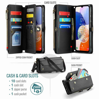 For Samsung Galaxy A14 5G / 4G CaseMe C36 Card Slots Zipper Wallet RFID Anti-theft Leather Phone Case(Black) by CaseMe