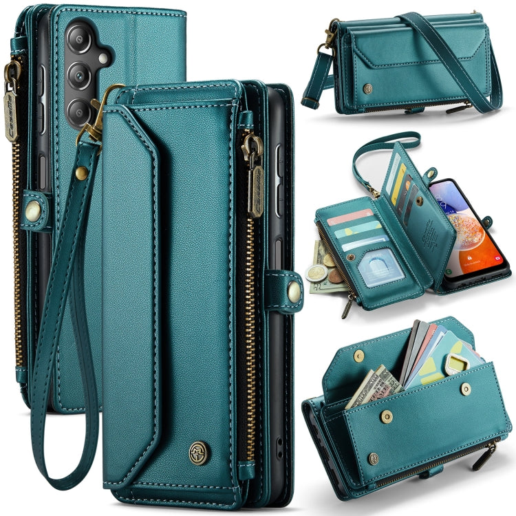 For Samsung Galaxy A14 5G / 4G CaseMe C36 Card Slots Zipper Wallet RFID Anti-theft Leather Phone Case(Blue-green) by CaseMe