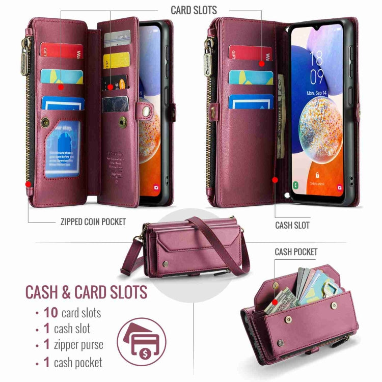 For Samsung Galaxy A14 5G / 4G CaseMe C36 Card Slots Zipper Wallet RFID Anti-theft Leather Phone Case(Wine Red) by CaseMe