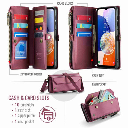 For Samsung Galaxy A14 5G / 4G CaseMe C36 Card Slots Zipper Wallet RFID Anti-theft Leather Phone Case(Wine Red) by CaseMe