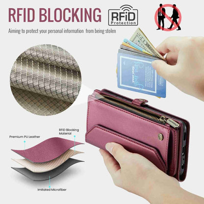 For Samsung Galaxy A14 5G / 4G CaseMe C36 Card Slots Zipper Wallet RFID Anti-theft Leather Phone Case(Wine Red) by CaseMe