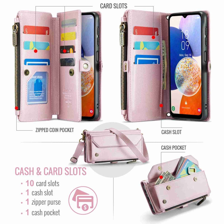 For Samsung Galaxy A14 5G / 4G CaseMe C36 Card Slots Zipper Wallet RFID Anti-theft Leather Phone Case(Pink) by CaseMe