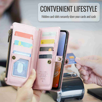 For Samsung Galaxy A14 5G / 4G CaseMe C36 Card Slots Zipper Wallet RFID Anti-theft Leather Phone Case(Pink) by CaseMe