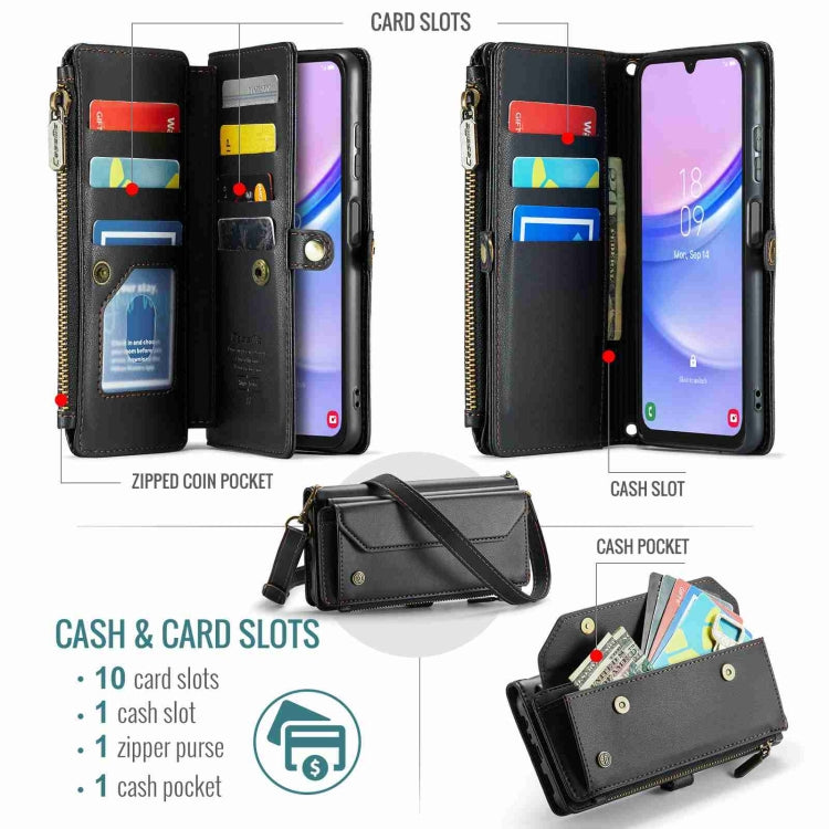For Samsung Galaxy A15 CaseMe C36 Card Slots Zipper Wallet RFID Anti-theft Leather Phone Case(Black) by CaseMe