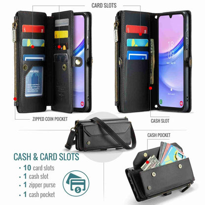 For Samsung Galaxy A15 CaseMe C36 Card Slots Zipper Wallet RFID Anti-theft Leather Phone Case(Black) by CaseMe