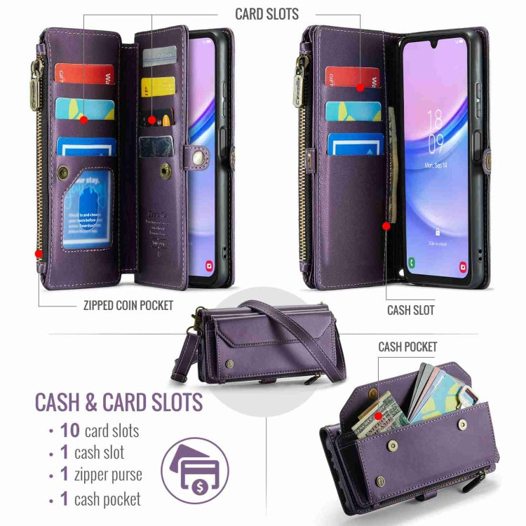 For Samsung Galaxy A15 CaseMe C36 Card Slots Zipper Wallet RFID Anti-theft Leather Phone Case(Purple) by CaseMe