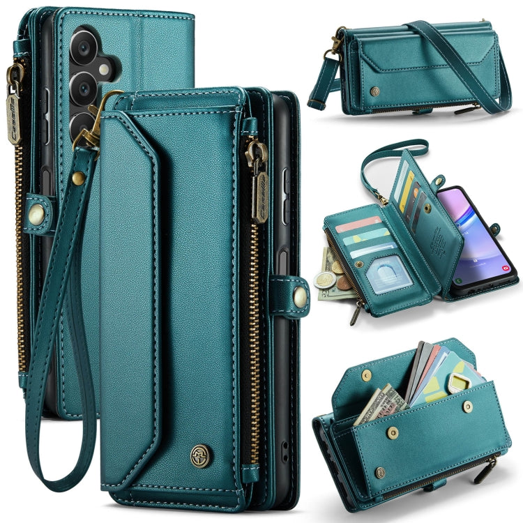 For Samsung Galaxy A15 CaseMe C36 Card Slots Zipper Wallet RFID Anti-theft Leather Phone Case(Blue-green) by CaseMe