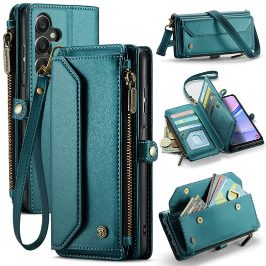 For Samsung Galaxy A15 CaseMe C36 Card Slots Zipper Wallet RFID Anti-theft Leather Phone Case(Blue-green) by CaseMe