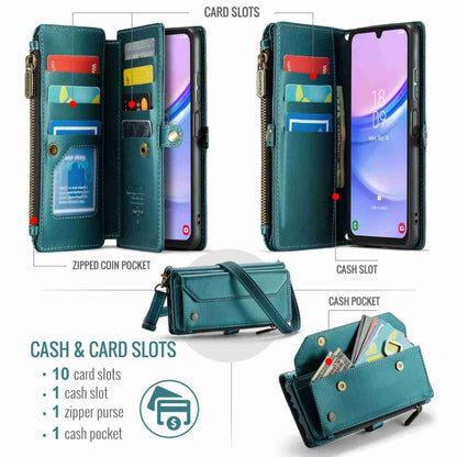 For Samsung Galaxy A15 CaseMe C36 Card Slots Zipper Wallet RFID Anti-theft Leather Phone Case(Blue-green) by CaseMe