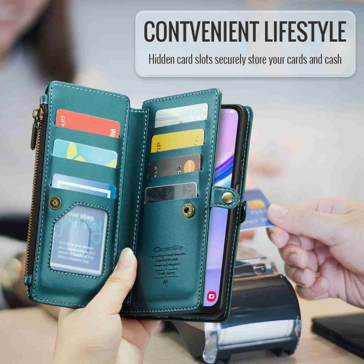 For Samsung Galaxy A15 CaseMe C36 Card Slots Zipper Wallet RFID Anti-theft Leather Phone Case(Blue-green) by CaseMe